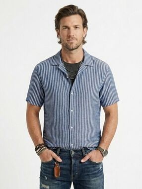 Rag & Bone Blue White Striped Casual Button Down Shirt Medium